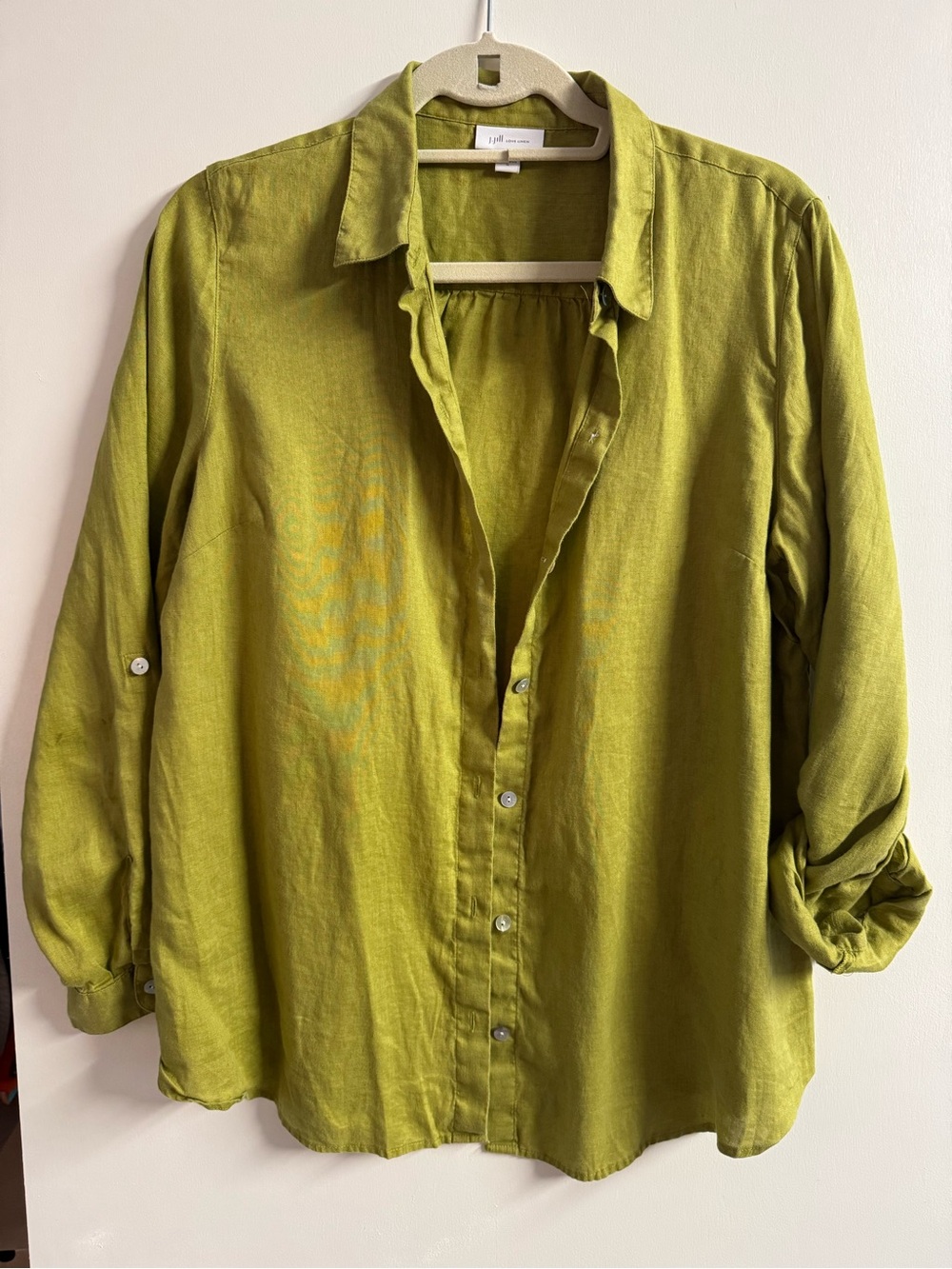 J. Jill Olive-Green Linen Button-Down Shirt